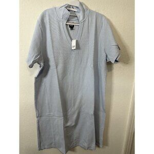 Gap Blue Textured V Neck Collared Short Sleeve Tunic Shirt Size XL Tall